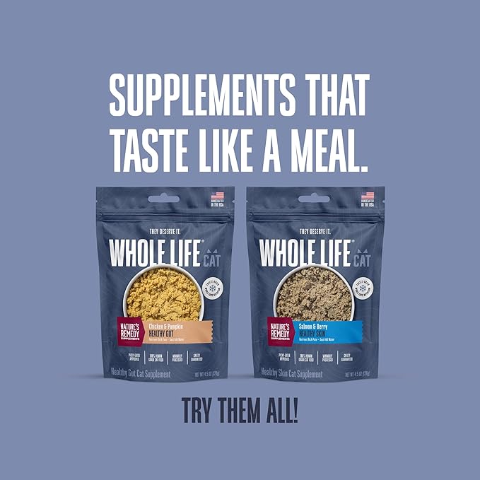 Whole Life Pet Healthy Skin and Coat Cat Supplements for Dry Skin, Allergy & Stomach Relief, Cat Immune & Digestive Support - Probiotics & Omega 3 for Cats, Cat Food Add Ins - 30-Day Supply