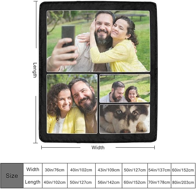 Custom Blanket with Photo, Customized Collage Blankets Personalized Gift for Lover/Kids/Friends/Family, Customizable Throws Picture Souvenir for Gathering/Birthday/Travel/Christmas/Wedding