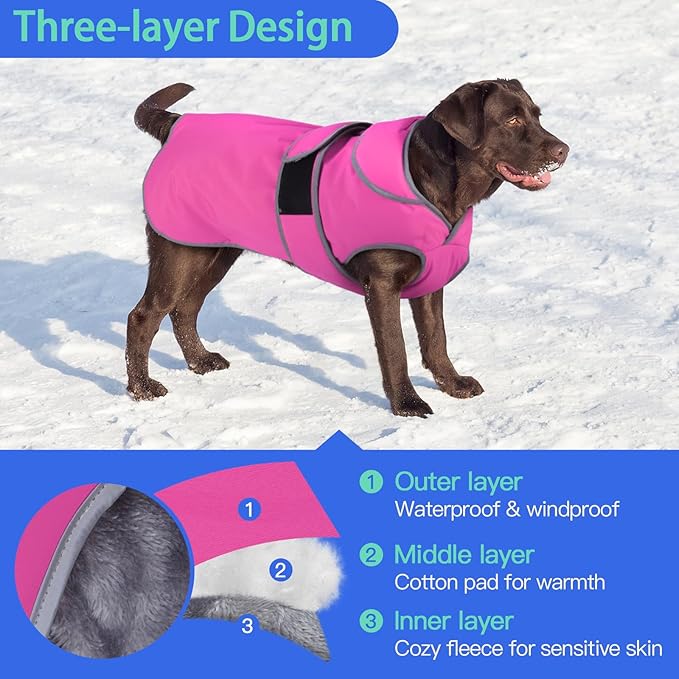 MIGOHI Warm Dog Coat Winter Dog Jacket,Waterproof Cold Weather Coats for Dogs,Fleece Jacket for Small Medium Large Dogs,Reflective Thick Fleece Vest with Leash Hole