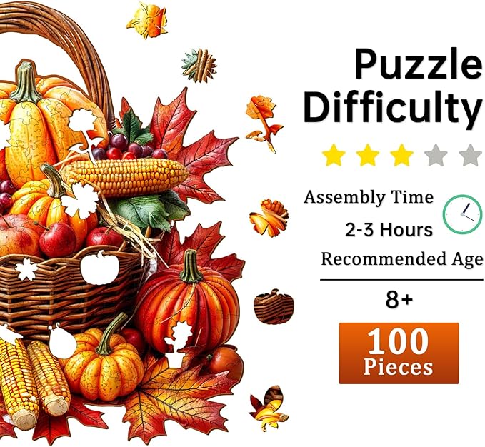 Jigfoxy Wooden Puzzles for Adults, Fall Wood Puzzles Adult, Unique Animal Shape Wooden Jigsaw Puzzles for Adults, Birthday Gifts for Puzzle Lovers, Family (S-8.5 * 8.2in-100pcs)