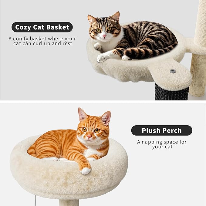 Litter Box Enclosure with Cat Tree Tower and Condo, Hidden Cat Washroom Furniture with Sisal Scratching Post & Soft Plush Perch, Wooden Cat Furniture with Multiple Platforms,White