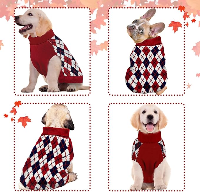 Pet Sweater The Diamond Plaid Cat Dog Shirts, Dog Apparel with Leash Hole,Red Boys Girls High Stretch Pet Clothes Small