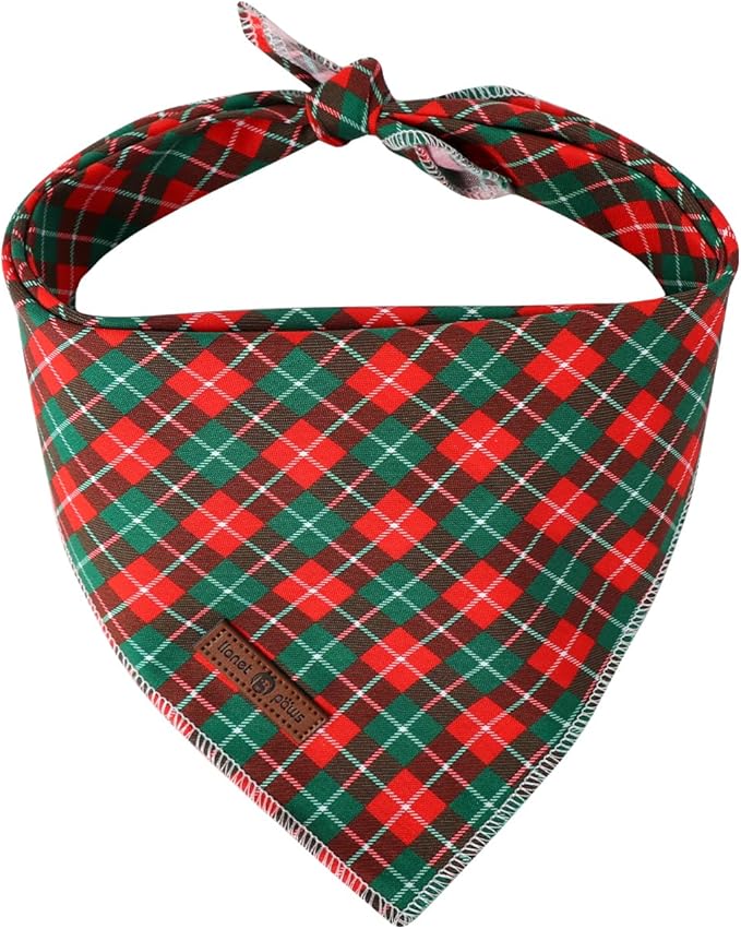 Lionet Paws Cotton Christmas Dog Bandanas,Red Green Grid Comfortable Dog Bandana Bibs Scarf Dogs Kerchief,Autumn Scarves for Medium Large Dogs Pets