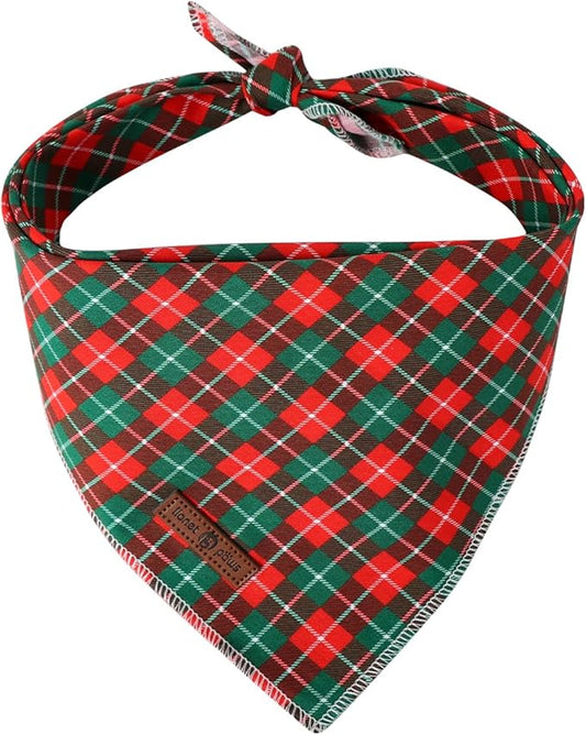 Lionet Paws Cotton Christmas Dog Bandanas,Red Green Grid Comfortable Dog Bandana Bibs Scarf Dogs Kerchief,Autumn Scarves for Medium Large Dogs Pets