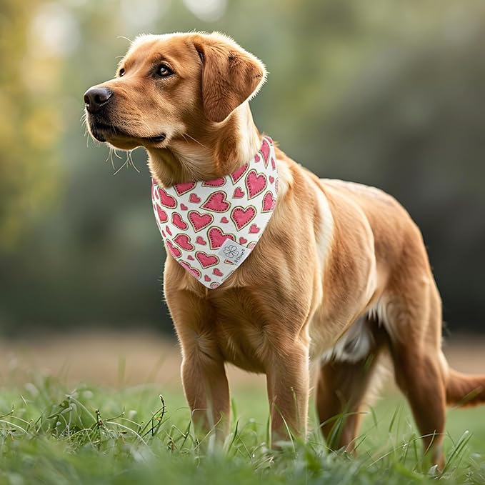 E-Clover Pink Watermelon Dog Bandanas & Matching Scrunchie Set Cute Heart Dog Scarf Bibs Pet Bandana with Bow Tie for Medium Large Dogs Owner Mom Spring Summer