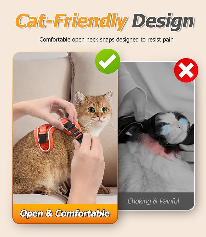 Halypet Cat Harness and Leash Set [MAX Safety 4th-Gen Upgrade] Escape Proof Adjustable Cat Leash Comfortable Soft Vest Easy to Wear Kitten Harness with Reflective Strip for Cats Walking, S Orange
