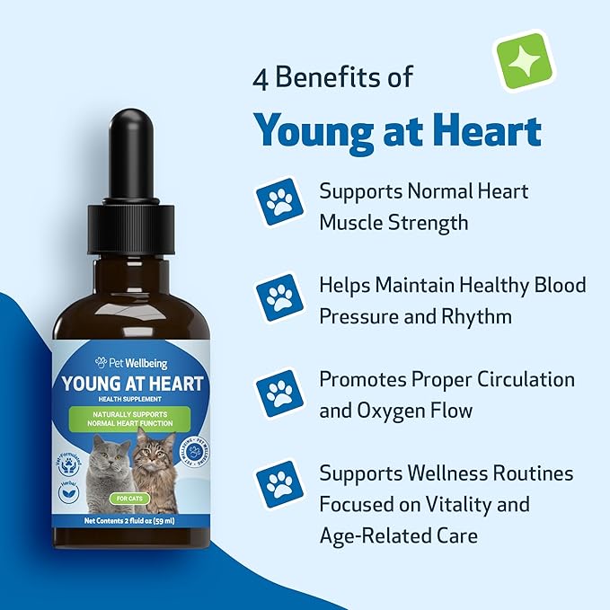 Pet Wellbeing Young at Heart for Cats - Senior Feline Heart Health Support, Cardiovascular Wellness & Vitality - NASC Certified & Vet-Formulated - 2 oz Liquid Formula