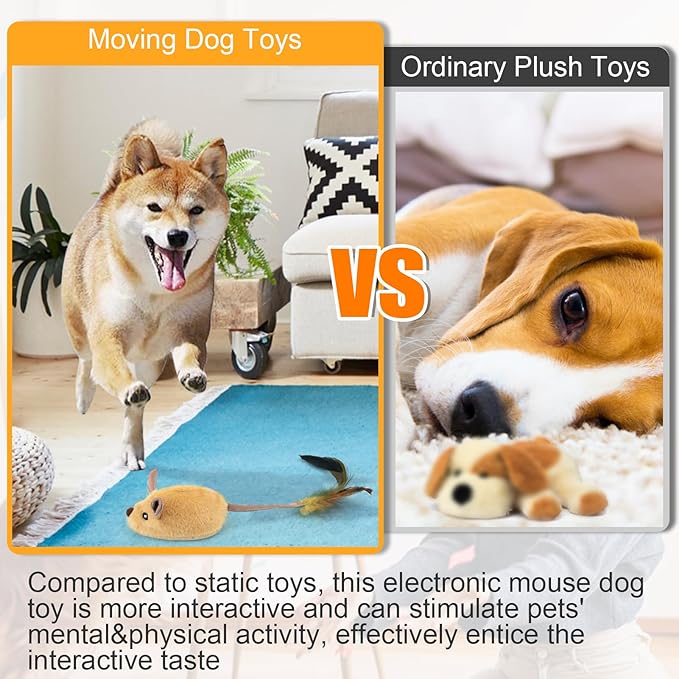 Mity rain Interactive Dog Toys, Fake Remote Control Dog Toy to Keep Them Busy, Dog Mouse Toy with Realistic Sound & Extended Tail, Automatic Dog Toy for Cats Dogs Pet, Squeaky Dog Toys Yellow