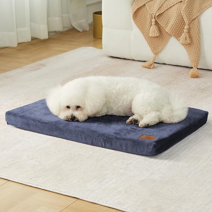 Dog Bed for Small Dogs - Puppy Dog Crate Pad with Removable Washable Cover and Waterproof Lining - Memory Foam Dogs Kennel Mat - Reversible Pet Bed (Cool & Warm), 24 x 18, Dark Grey