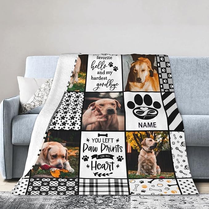 Funnylife Custom Dog Photo Memorial Blanket - 50" x 60" Personalized Loss of Dog Sympathy Gift