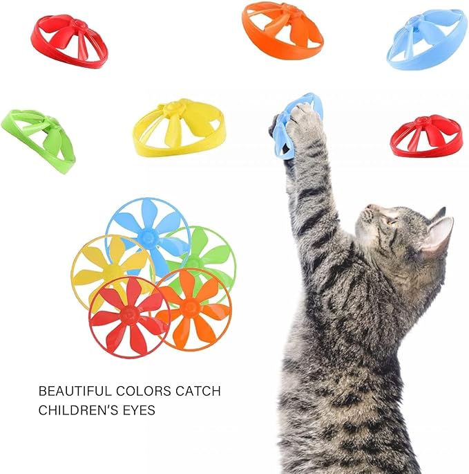 12 Pieces Cat Fetch Toy, Flying Pet Toys Saucer Launcher for Indoor, Disc Toys Training Chasing with Colorful Propellers, Pets Outdoor Toys