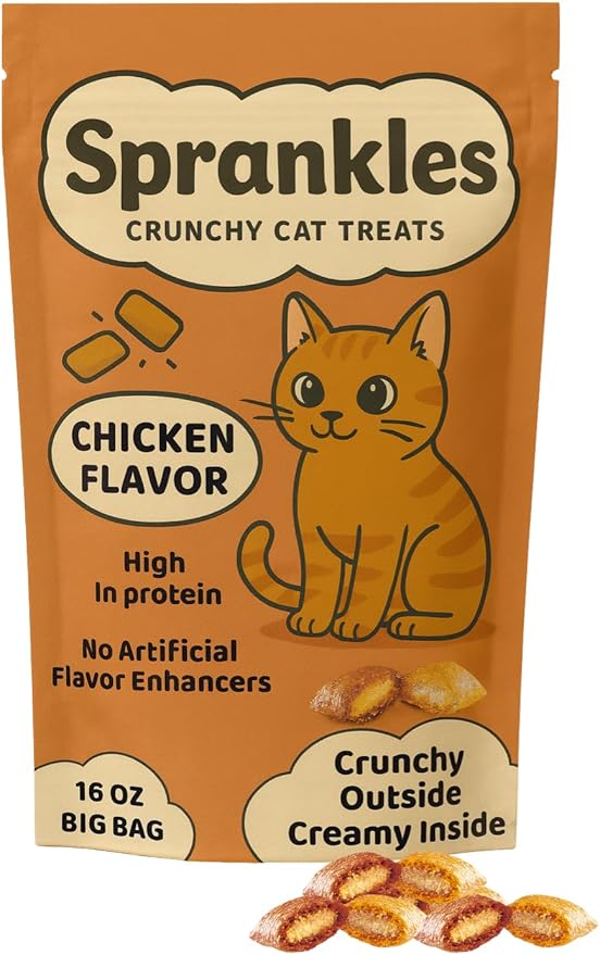 Crunchy Cat Treats – Dual‐Texture Crunch & Creamy Soft Feline Snack Bites for All Life Stages, Great for Training Treat Value Bags (1 Pound, Chicken)