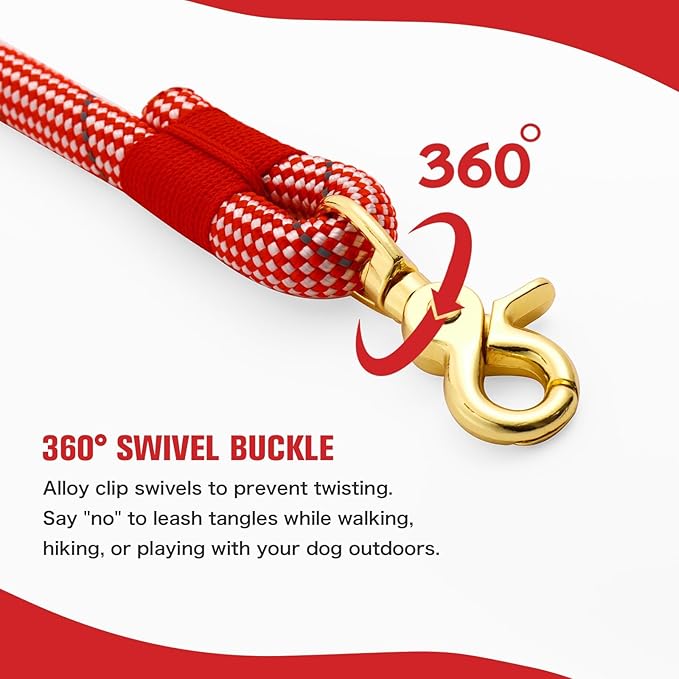 Nylon Rope Dog Leash Reflective, Handmade Braided Strong Dog Lead, Heavy Duty Rope Leash for Medium Large Dogs (5 FT - 3/5" Red)