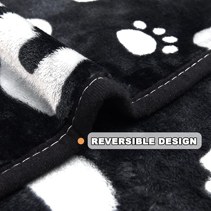 Dog Blanket, Soft Fleece Dog Blankets for Large Dogs, Fluffy Flannel Pet Cat Puppy Blanket Mat Cover for Bed Couch, Cute Paw Print Throw Blanket for Dogs, Black 50"X40"
