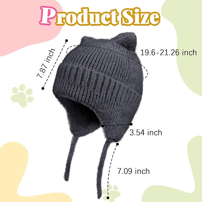 ZOORON Kids Winter Hat for Boys Girls, Cat Beanie Children Knit Skull Cap with Warm Ear Flap, Teen Beanie Hat Age 5-15 Years