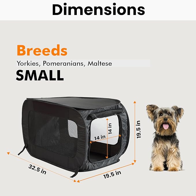 Beatrice Home Fashions Portable, Collapsible, Pop Up Kennel Travel Cat and Dog Crate, 32.5" L x 19.5" W x 19.5" H, Black