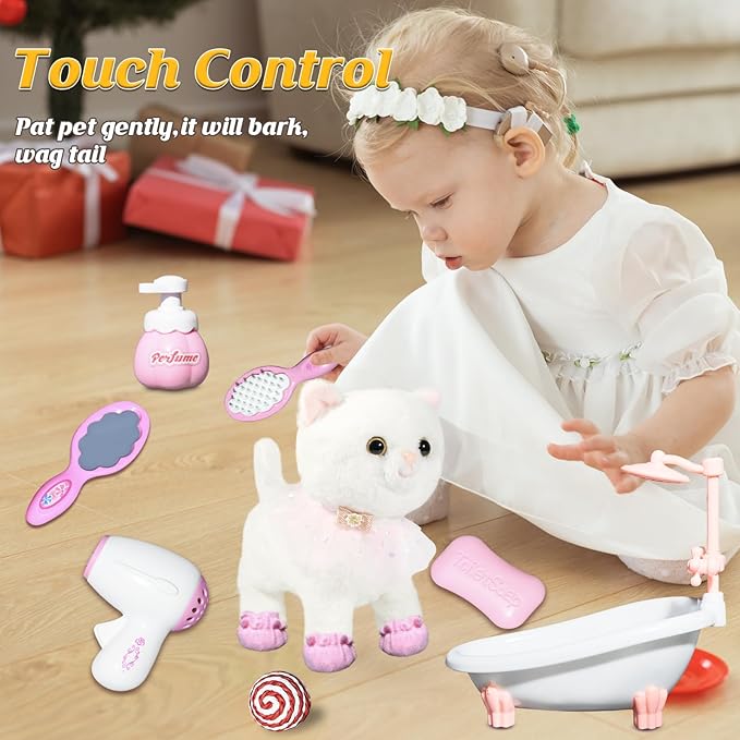 Interactive Electronic Plush Toy Walking and Barking Robot Cat Plush Cat Remote Control Kitten for Girls