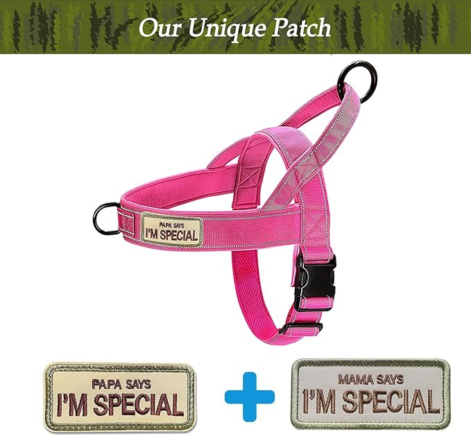 No Pull Dog Harness Pink for Small Medium Large Sized Dog, Reflective Escape Proof Adjustable Dog Harnesses with 2 Patch, XL