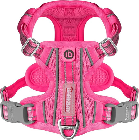 BARKBAY Dog Harness No Pull with ID Tag Pocket - Heavy Duty, Reflective, Easy Control for Large Dogs(Pink,M)