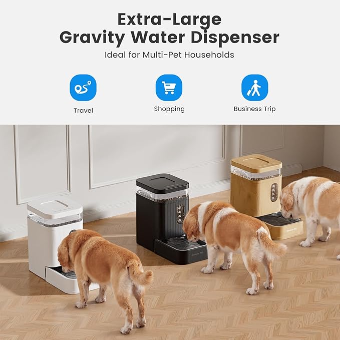 Gardner Pet Automatic Dog Water Dispenser Gravity Waterer with Stainless Steel Bowl Water Dispenser 6.5L Large Capacity Water Feeder with Filters for Dogs Cats Pets, BPA-Free Noise-Free (White, 6.5L)