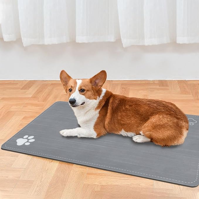 Le courant Dog Cat Feeding Mat,Rapid Absorbent Pet Mat, Bone Shaped Placemat Water Bowl Mat with Rubber Backing,No Stains Cat Mats Indoor, Pet Accessories Supplies,Grey.Dog Paw