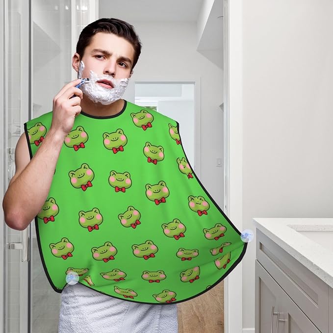 Beard Trimming Catcher Apron, Waterproof Non-Stick Grooming Bib for Shaving, Ideal for Men Dad Father’s Day, Cute Green Frogs Shave Bib