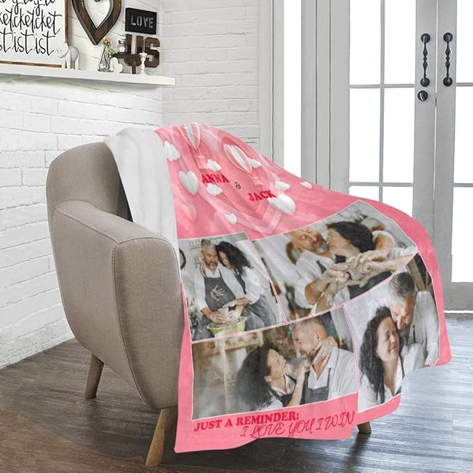 Custom Blanket with Picture Photo Text, Make a Customized Collage Personalized Blankets Gifts for Lover/Husband/Wife/Boy Friend/Girlfriend/Him/Her, Customizable Throws for Wedding