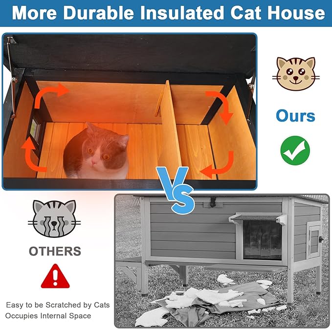 Outdoor Insulated Cat House Feral Cat Enclosure Cat Shelter Weatherproof for Winter with All-Round Foam Escape Door