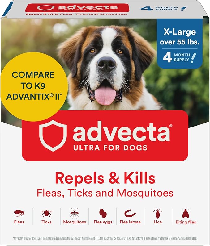 Advecta Ultra Flea and Tick Prevention for Dogs - Extra Large Dog Flea and Tick Treatment & Control - Mosquito Repellent - Fast Acting Waterproof Topical Drops, 4 Month Supply