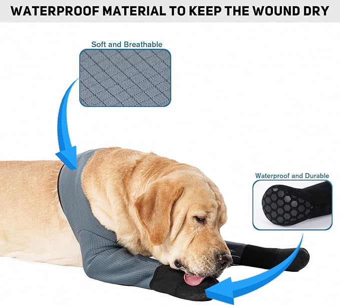 Dog Socks & Boots - Waterproof Anti-Licking Paw Protectors with Non-Slip Bottom, Post-Surgery Recovery Sleeves for Wound Protection (Grey, 2XL)