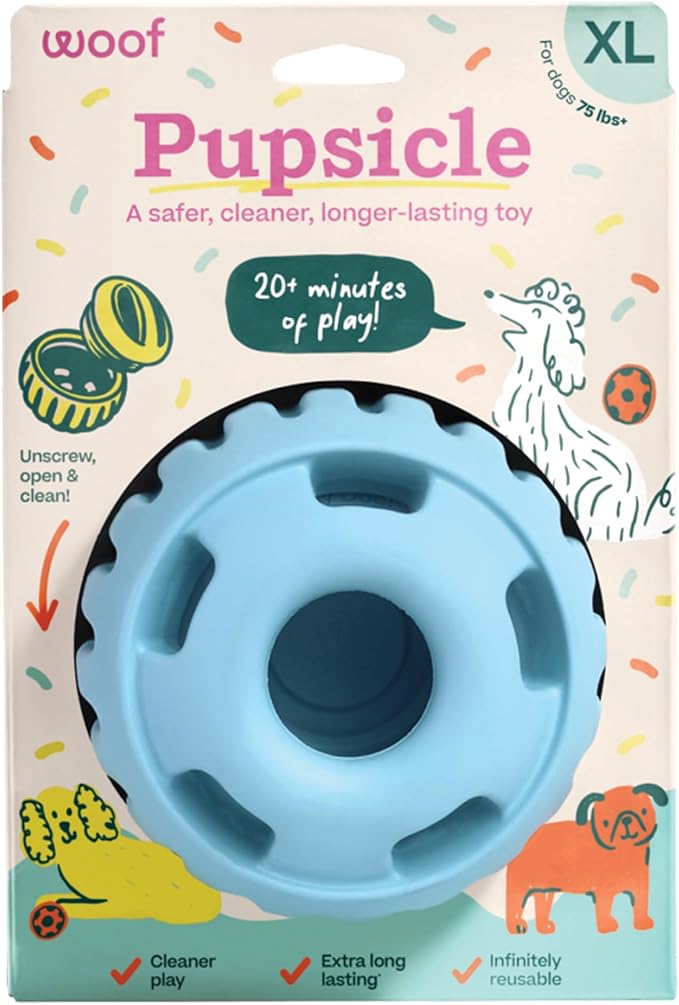 WOOF Party Pupsicle - Long-Lasting Interactive Dog Toys for Boredom - Low-Mess Design - Birthday Gifts for Dogs - XL Dog Toys - Buddy Blue