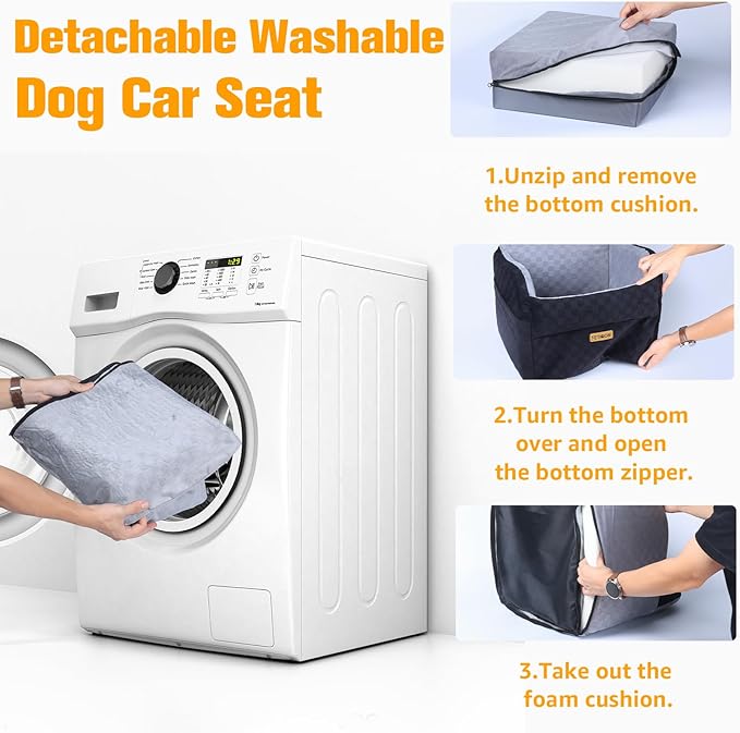 PETICON Waterproof Dog Car Seat for Small Medium Dogs, 6in Memory Foam Pet Booster Seat for Dogs up to 35 lbs with Pockets, Detachable Washable Pet Carseat with Y-Shape Safety Belt