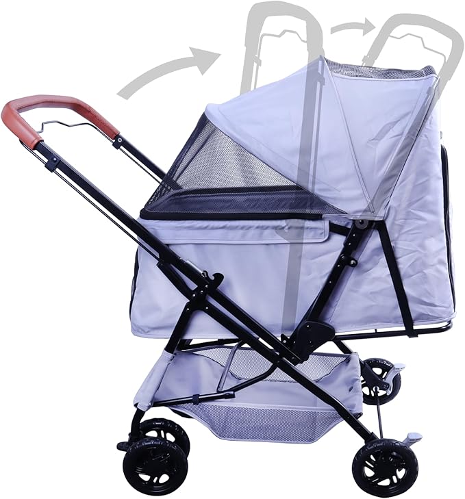 Reversible Pet Stroller (4 Wheels for Cats and Dogs) for Small and Medium Pets up to 33 lbs.Gray