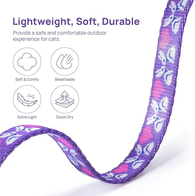 Cat Harness and Leash Set - Escape Proof Adjustable Cat Harness, Comfortable Soft Lightweight, Use Safe & Easy, Walking Travel Kitten Harness for Small Medium Large Cats (Purple Rabbit in Wonderland)
