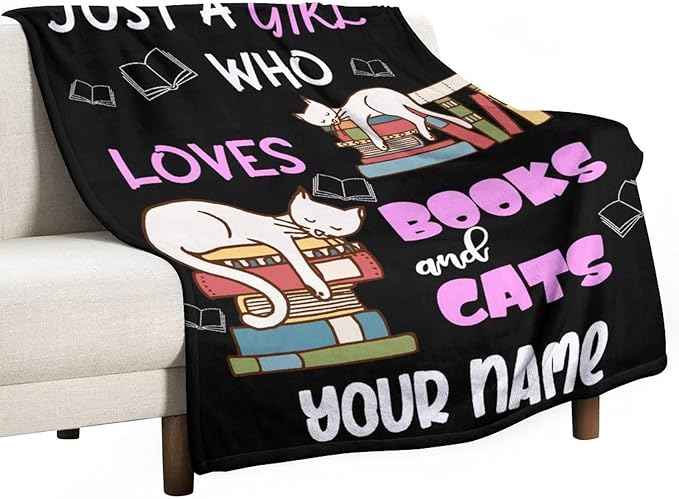 Personalized Cat Blanket Gifts with Name - 30"x40" Cute Throw Blanket for Adults Kids - Black Soft Plush Throws for Bed, Couch & Travel