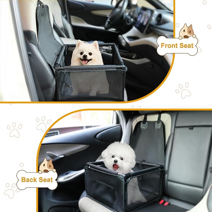 Dog Car Seats for Small Dogs,Pet Booster Seat with ，Frame Walls Extra Stable Waterproof Dog Box Car for Back and Front Seat,for Pet Up to 15 lbs