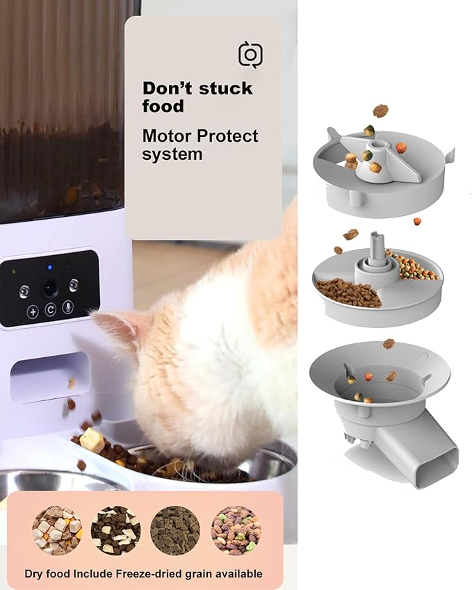 Automatic Cat Feeder, Camera Auto 2 Cats Dispenser 5L Microchip WiFi 2.4G&5G Timed Dual Pet Smart APP Dry Food Self Feeding Container Station (White)