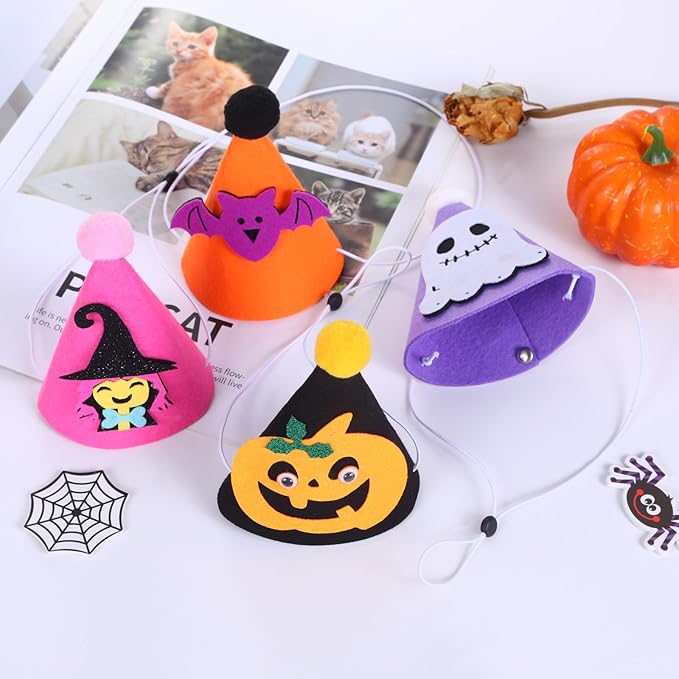 10 Pcs Halloween Dogs Hats Cute Ghost Cats Party Pet Pumpkin Set Puppies Kittens Grooming Accessories Halloween Costumes.
