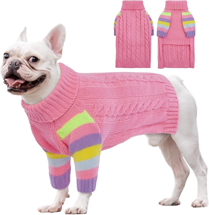 Dog Cold Sweater, Dog Sweaters Winter for Medium Dogs Girl Male, Turtleneck Warm Dogs Sweater Long Sleeve, Stretchy Christmas Doggie Sweaters Outdoor, Pet Knitwear Frenchie, Schnauzer(Pink M)