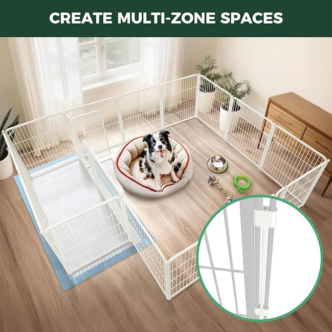 FXW Homeplus Unleashed Indoor Dog Playpen - Stress-Free and Safe Play, Heavy Duty 32 Inch 16 Panels Dog Pen with Connectors (Pack of 2) for Small and Medium Dogs, White│Patented