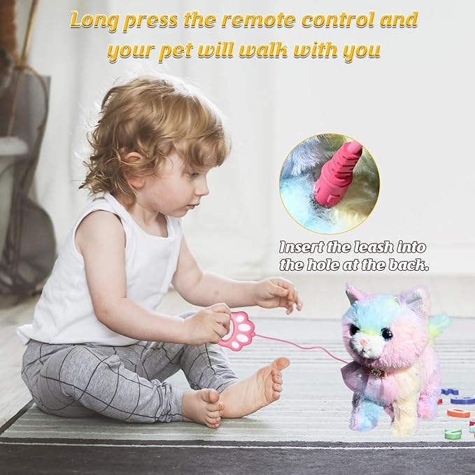 Interactive Electronic Plush Toy Walking and Barking Robot Cat Plush Cat Remote Control Kitten for Girls