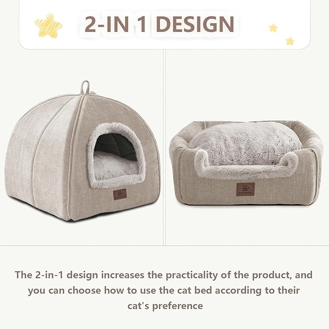 WINDRACING Cat Bed for Indoor Cats - Cat Cave Cat House Cats Tent with Removable Washable Cushioned Pillow, Soft and Self Kitten beds