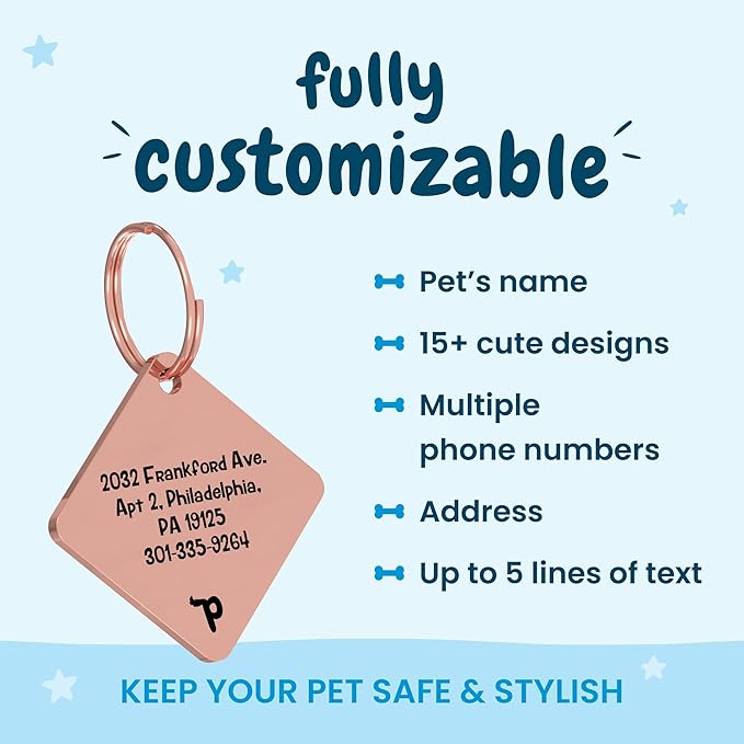 PawFurEver Stainless Steel Pet ID Tag | Personalized Cat & Dog Tags - Engraved Front & Back - Dark Etching - Hexagon, Rose Gold