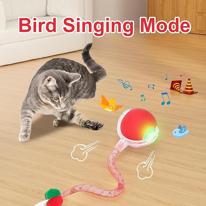 Speed 2.0 Tail Interactive Cat Toys for Indoor Cats, Chirping & Motion Activate Cat Toy, Smart Kitten Rolling Ball Moving Ball Toys, Rechargeable Dog Cat Bal l for Enrichment Exercise (New Blue)