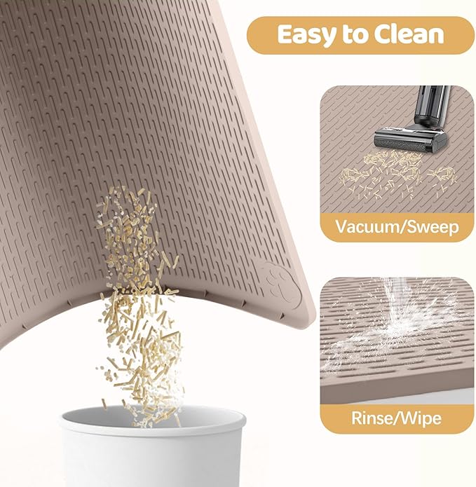 Cat Food Mat, 57" x 40" Extra Large Silicone Pet Feeding Mat with Raised Edge Pet Placemat for Food and Water Bowl Non-Slip, Easy to Clean, Floor Protection (Khaki)