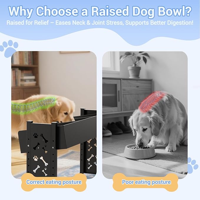 Triple Elevated Dog Bowls Stand for Multiple Dogs,8 Height Adjustable Tilted Raised Dog Bowl Stand with 3 Stainless Steel 1.3L(44oz) Bowls, 21.9" Tall Pet Feeding Station for Large Breed Dogs