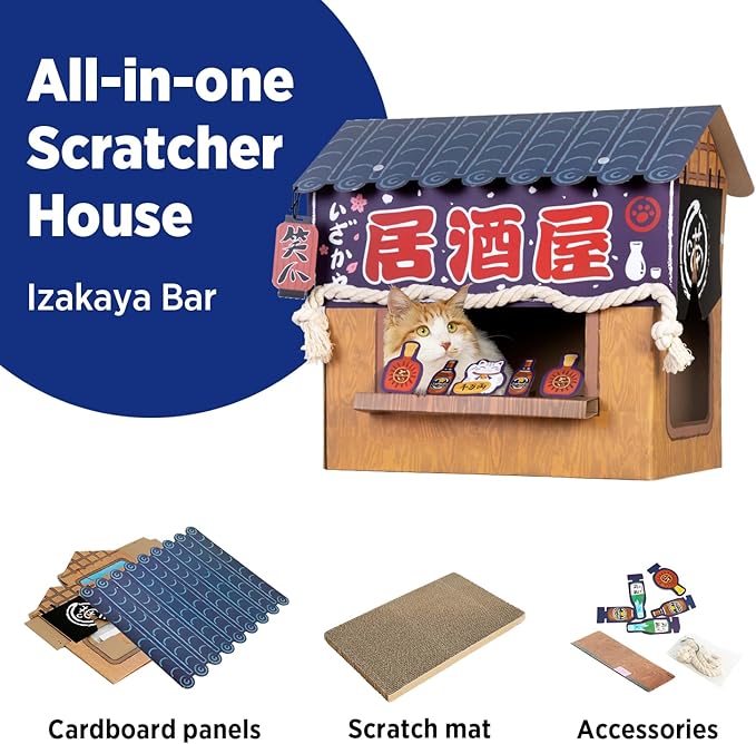 SMILE PAWS Cat Beds for Indoor Cats, Cardboard Cat House with Scratchers, Izakaya Bar, Large Sturdy Cat Furniture Condo Cave Tent, Easy to Assemble Pet Toys Accessories Stuffs, Bunny Small Animals