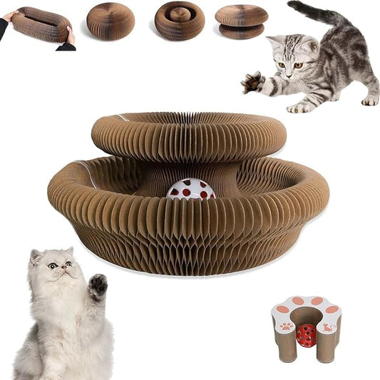 Kitty Curls Cat Toy Kurlz, Interactive Scratch Pad, Foldable Accordion,Recyclable Scratcher with Ball (Pink)