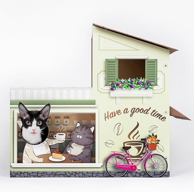 SMILE PAWS Cat Beds for Indoor Cats, Cardboard Cat House with Scratchers, Coffee Shop, Large Sturdy Cat Furniture Condo Cave Tent, Easy to Assemble Pet Toys Accessories Stuffs, Bunny Small Animals