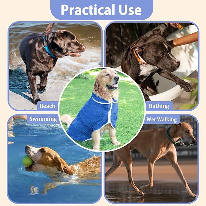 Dog Bathrobe Towel Dog Drying Coat - Super Absorbent Towels Bath Robe for Dogs Large, Soft Adjustable Collar & Belly Strap Fast Drying Coat Pet Cat Bath Robe (Medium Blue‌, Small)